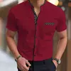 Camisa Masculina Transfronteiriça com Gola Alta e Manga Curta com Estampa 3D, Cardigã de Tamanho Grande, Versátil Corte Reto Casual Solto para Uso no Trabalho