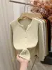 Suéter Abrigo Cardigan de Punto de Manga Larga para Mujer Nuevo Otoño Cuello Color Sólido Temperamento Simple Top de Punto Blanco