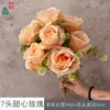 7 Cabezas de Rosas Dulces, un Ramo de Rosas Redondas, Florero Decorativo para Sala de Estar Interior, Flores de Seda, Flores Artificiales para Decoración de Salón de Banquetes