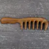 Pente de Sândalo Dourado com Dentes Largos, Pente Massageador para Cabelos Cacheados, Cabo Longo, Dentes Ampliados, Pente Largo para Alisar Cabelo, Pente Massageador para Uso Doméstico