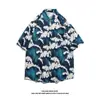 Camisa de Manga Corta de Nicho Ins de Moda para Hombre Verano Casual Playa Estampada Street Holgada Top de Media Manga