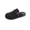 Otoño Invierno 2026 Mules de Correa de Cuero Retro Punta Cerrada Medias Pantuflas Zapatos de Mujer Hebilla Planas Perezosas Deslizables