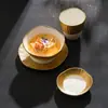 Conjunto de Louça de Mesa para Hotel de Cerâmica Platina de Fábrica Conjunto de Pratos de Quatro Peças Prato Criativo de Luxo Leve Prato Prato Prato Louça para Uma Pessoa