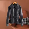 Jaqueta de Couro Curta Haining Nova para Mulheres Primavera e Outono, Modelagem Slim Fit Estilo Biker com Gola Reversível, Casaco de Couro Tamanho Grande