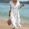 2026 Nuevo Vestido Casual de Moda Transfronterizo para Mujer, Manga Corta, Cuello en V, Patchwork, Vestido de Verano