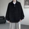 Moletom Pulôver Gola Polo Chenille Retro Americano 2025 Tamanho Grande Lapela Forrado com Fleece Quente Casual Jaqueta Masculina