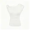 Camiseta Blanca Asimétrica de un Hombro con Mangas Cortas para Mujer, Diseño de Verano con un Estilo Puro y Atractivo, Corte Corto con Abertura, Ceñida a la Cintura, Top Impresionante