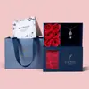 Caja de joyería con lazo, flor de rosa, paño de pulido de plata, certificado, bolso de mano, collar, pulsera, anillo, pendientes (no se vende individualmente)