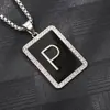 Colar Pingente Quadrado Preto com Gota de Óleo de 26 Letras Transfronteiriço Amazon Mais Vendido Pingente Distintivo de Liga Corrente de Suéter