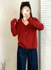 Camiseta básica versátil de cuello en V para mujer de talla grande, suéter de punto de lana para mujer, estilo primavera y otoño 2026, suéter interior para damas de talla grande