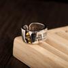 Joyería de plata de ley S925 para hombre, pulsera simple de moda con letras de calavera y separación de color abierto, anillo de personalidad