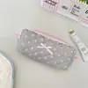 69101 Estojo Acolchoado de Bolinhas Estilo Coreano Acabamento em Renda Laço Bolsa de Papelaria para Estudante Grande Capacidade Armazenamento de Lápis
