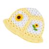 Gorro de pescador Mori de estilo coreano con flores de ganchillo amarillas, de lana, transpirable, tejido a mano, para otoño e invierno, con contraste de colores.