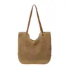 Bolsa de Paja Tejida a Mano Calada de Hilo de Algodón Primavera 2026 Bolso de Hombro para Mujer Simple y Elegante de Gran Capacidad