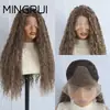 Peluca Frontal de Encaje de Fibra Sintética Marrón para Mujer, 26 Pulgadas de Largo, No Requiere Pegamento