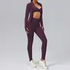 Chamarra de fitness de manga larga con cremallera y cuello alto con bolsillos, leggings de yoga sin costuras de cintura alta, conjunto de dos piezas para correr y fitness