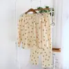 Pijama de cretone de algodão feminino primavera e outono algodão lavado terno de casa 3 cores pijama absorvente de suor respirável
