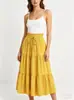 Falda de Estilo Europeo y Americano de Cintura Alta con Cordón Elástico, de Varios Niveles para Mujer, Falda Fluida de Línea A de Longitud Media, Moda Versátil de Color Sólido