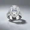 Anillo de Moissanita de 5 Quilates en Forma de Gota de Lujo Ligero Europeo Apilable Plata de Ley S925 Forma de Pera Anillo de Boda al por Mayor