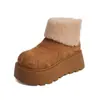 Botas de Nieve Gruesas para Mujer que Aumentan la Altura 2026 Nuevo Estilo de Invierno Cálidas Forradas de Felpa Botines Cortos de Piel Moda Ugly-Cute Cabeza Grande Zapatos de Algodón