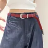 Cinturón tejido liso de color sólido personalizado para mujer, adecuado para faldas y jeans, no necesita agujeros, cinturón delgado de cuero retro de alta gama