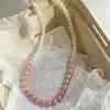 Colar de Pérolas Swarovski com Gradiente Rosa, com um Toque Doce e de Alto Padrão, Corrente para Clavícula Choker Simples e Moderna para Mulheres
