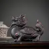Grande Ornamento de Animal de Estimação de Chá Tartaruga Dragão de Argila Roxa, Criativo e Exquisito, Atrai Riqueza, Pode Ser Usado como um Sapo Dourado de Três Pernas, Brinquedo de Chá, Bandeja de Chá e Decoração de Mesa