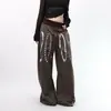 Ropa urbana estilo americano, pantalones casuales a rayas con cuello y cintura, nuevos pantalones deportivos de pierna ancha de corte holgado de moda con cordón, adecuados tanto para hombres como para mujeres