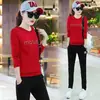 Moda Outono Inverno Transfronteiriça Patchwork Bloco de Cores Letra Manga Longa Moletom Calça de Moletom Conjunto Esportivo Casual Atacado Conjunto de Duas Peças