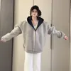 Sudadera con capucha y diseño de bloques de color inspirados en el algodón 100% puro para mujer, cálida con forro polar para otoño e invierno, chaqueta moderna estilo coreano