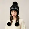 Chapéu de tricô com padrão Fair Isle e proteção para as orelhas para mulheres, chapéu aviador vintage espesso e quente para outono e inverno, chapéu para clima frio que afina o rosto