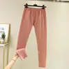 Ropa interior térmica de terciopelo sin costuras para mujer, mallas forradas de polar, ropa de otoño e invierno para mujer, calzones de color liso, pantalones cálidos ajustados de talla grande