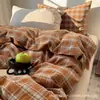 Nuevo Estilo Blogger de Instagram Algodón Puro Teñido en Hilo Algodón Lavado Cuadros Juego de Cuatro Piezas Juego de Tres Piezas de Algodón Puro Funda Nórdica para Estudiantes Juego de Cama