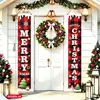 Decoraciones de Navidad 2027: Cortina de puerta de árbol de Navidad 3D plano y reno, decoración de porche, tela de colgar en la puerta de dibujos animados