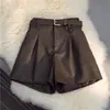Shorts de piel sintética mujer petite 2026 otoño/invierno versátil cintura alta adelgazante línea A pierna ancha pantalones prenda exterior holgada pantalones bootcut