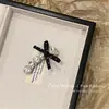 Presilha de cabelo com laço de bolinhas preto e branco e strass para jovem, estilo coreano, elegante estilo balé, presilha lateral para franja