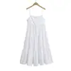 Cl2582-25 Novo Estilo de Verão Menina Europeia e Americana Branco Puro Camadas Sobrepostas Costura Popeline Vestido Midi de Alça