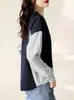 Camisa entallada a rayas con costuras falsas de dos piezas 2023 otoño nuevo casual versátil elegante para mujer top sencillo de cuello redondo