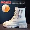 Botas Martin femininas, novo estilo 2026, versão coreana, forradas com fleece, outono e inverno, botas de neve, ajuste slim, solado grosso, botas de cano médio