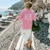 Camiseta Rosa Dulce y Divertida Estilo Europeo y Americano Juvenil Cómoda con un Diseño Elegante, Top Chic de Manga Corta 100% Algodón