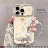 Funda 6D Galvanizada con Ventana Floral Miel para Teléfono Móvil Apple 15 iphone14/13 Soporte de Pulsera 12/11