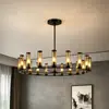 Lustre circular moderno minimalista para sala de estar com cúpula cilíndrica de vidro marrom, iluminação feita sob medida para vilas duplex