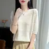 Nuevo Verano Andy Terciopelo Cuello Redondo Manga de Cinco Partes Suéter para Mujer Cómodo Suave Sensación Pegajosa Top de Manga Corta Simple Color Sólido