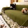 Funda de sofá de chenilla verde, una pieza completa de tela para funda de sofá de cobertura total, adecuada para todas las estaciones, protector de sofá antiarañazos de gato