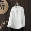 Toma Real de Primavera y Otoño Cómoda Camisa de Gasa de Algodón de Doble Capa Artística Casual con Cuello Alto de Manga Larga, Nueva Blusa de Estilo Chino, Camisa de Estilo Nacional