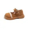 Sapatos Pequenos de Couro Estilo Francês Retrô para Meninas 2026 Outono Novo Estilo Sapatos de Princesa para Menininhas Sola Macia Acabamento em Renda Mocassins