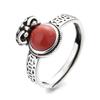 Anillo Vintage de Plata Tailandesa Cobre Ágata Roja del Sur Bolsa de Dinero para Mujer Diseño Simple de Artesanía Antigua Anillo con Abertura de Moneda