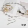 Corrente de Cintura Redonda Fashion com Trevo de Quatro Folhas e Strass para Mulheres, Corrente Versátil para Vestido, Corrente para Jeans, Cinto de Metal para Mulheres