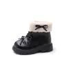 Botas de Algodón para Niñas 2025 Invierno Nuevo Estilo Coreano Doble Moño de Niña Pequeña Terciopelo Cálido Botas de Princesa Botas de Media Caña