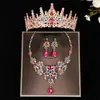 Conjunto Exquisito de Joias de Cristal para Noiva Três Peças Vestido de Festa Colar para Clavícula Brincos Coroa Adorno de Cabeça Vestido de Noite